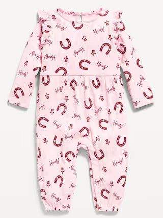 Long-Sleeve Ruffle-Trim Ribbed Jumpsuit for Baby | Old Navy (US)