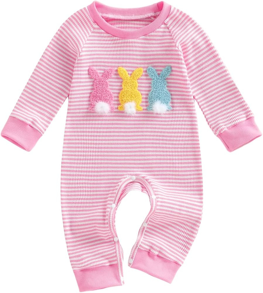 My First Easter Baby Girl Outfit Cutest Bunny Carrot Onesie Waffle Jumpsuit Romper Newborn Spring... | Amazon (US)