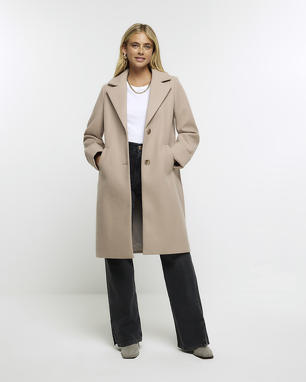 Brown rolled sleeve longline coat | River Island (UK & IE)
