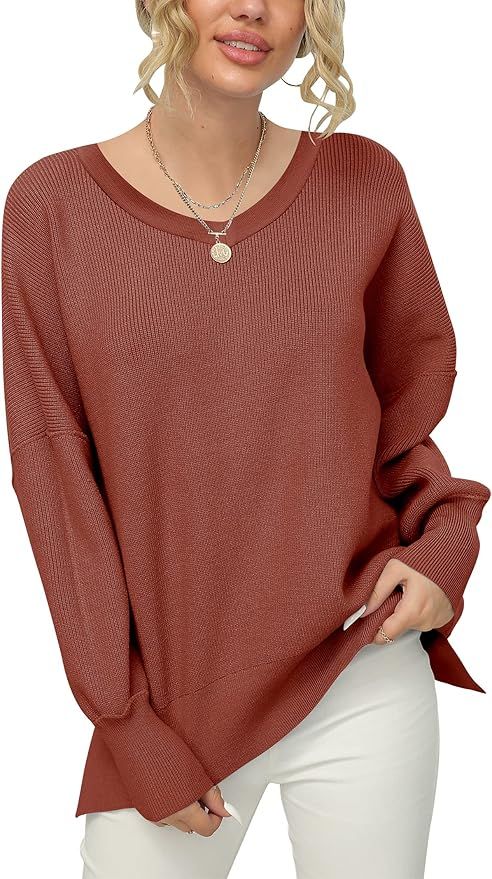 ANRABESS Women's Cozy Long Sleeve V Neck Fashion Sweaters Soft Rust Knitted Casual Winter Pullove... | Amazon (US)
