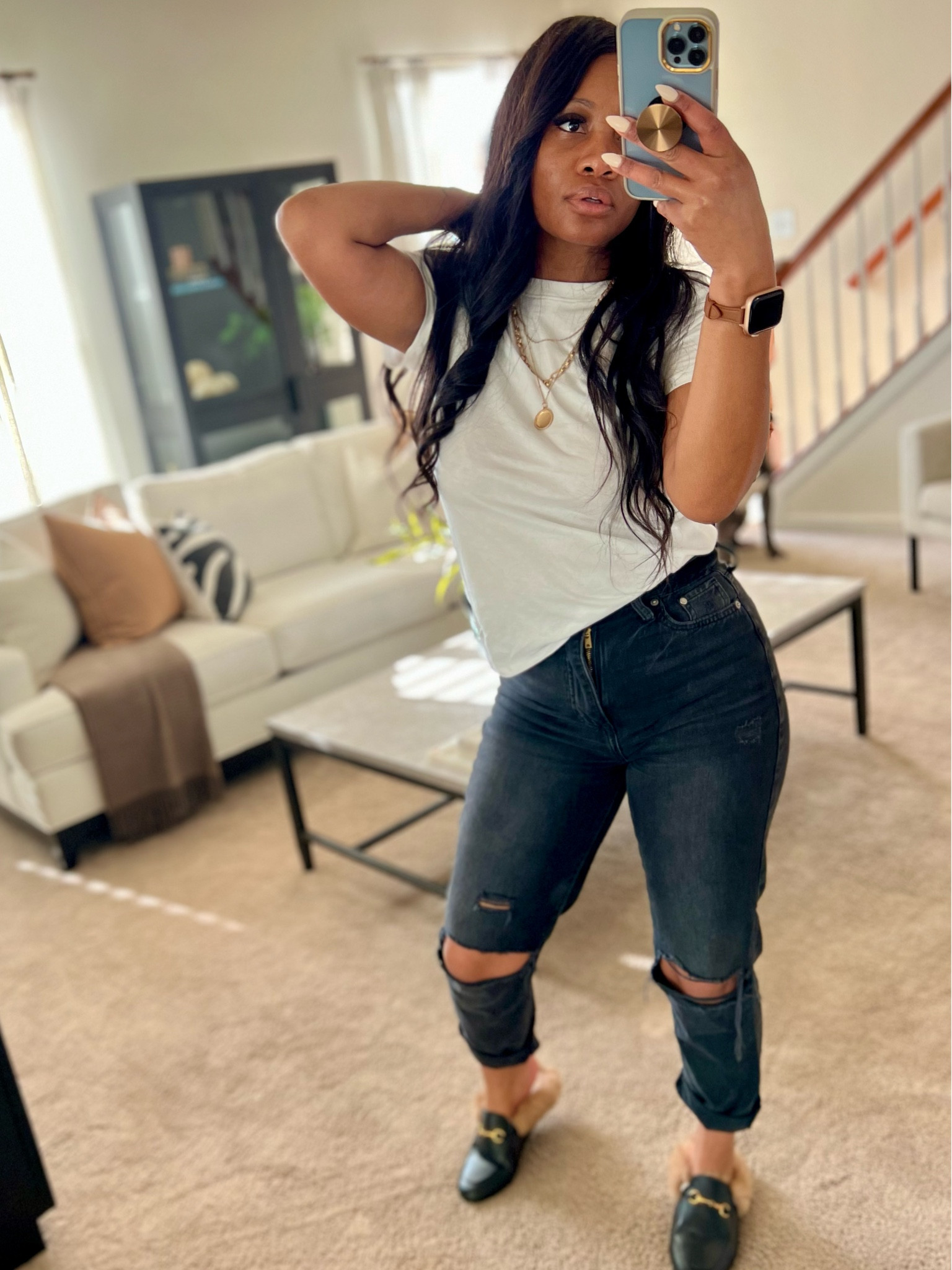  Casual Monday! 

Jeans. White tshirt. Black jeans. Mom jeans. High waisted. Target fashion. H&M. Gold necklace. Women’s fashion. Mule shoes. Fur slides. 

#LTKU #LTKshoecrush #LTKstyletip