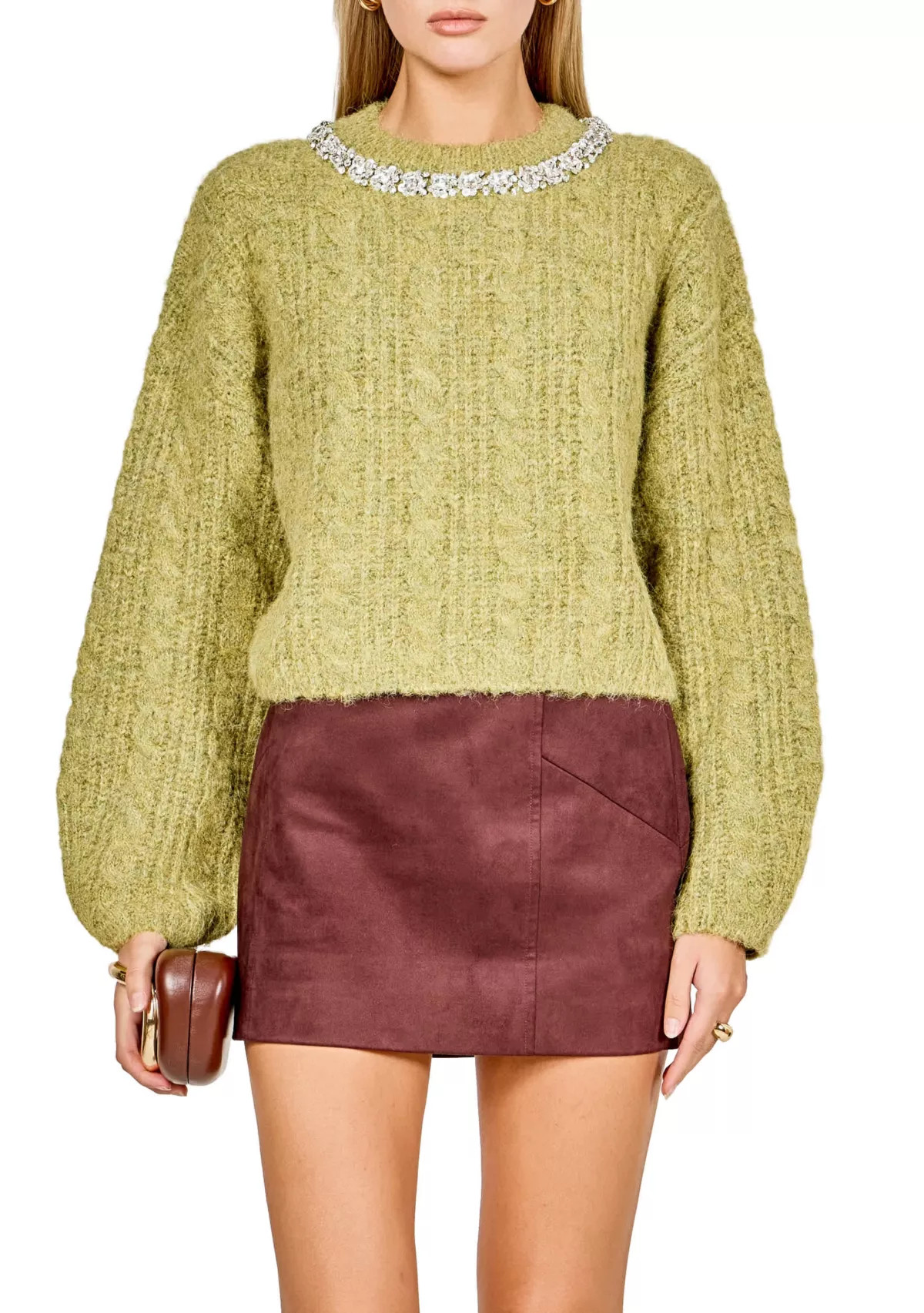 Jewel Embroidered Fuzzy Cable Knit Chunky Sweater | Belk