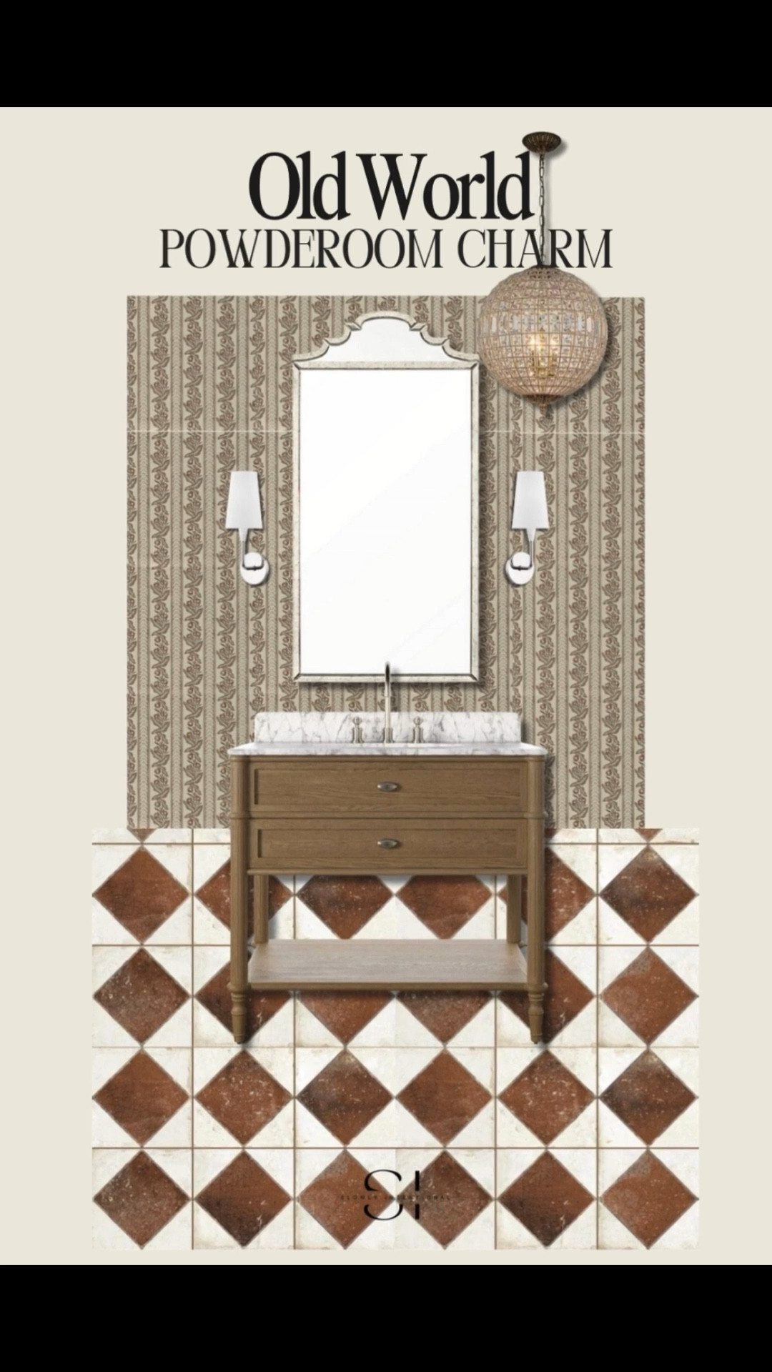 Okay, tell me this powder room doesn’t feel straight out of a cozy European boutique hotel! I’m obsessed with how the warm checkerboard tile meets that vintage-style wallpaper. The marble-top vanity ties everything together for the perfect mix of classic and character. It’s giving timeless without trying too hard—and I’m here for it.

#LTKHome