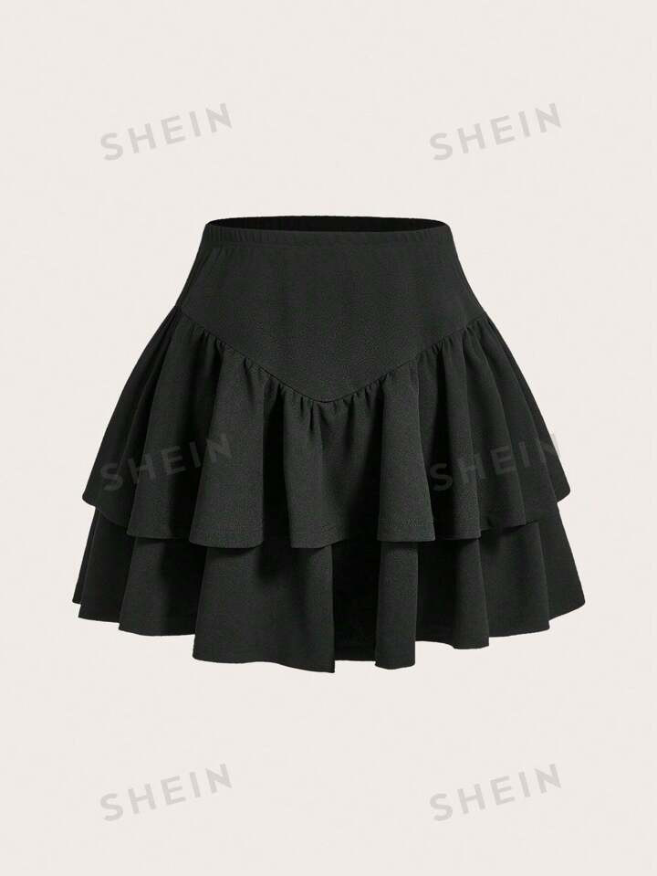 $15.89     
    $17.09
   
  -7%
       SHEIN EZwear Plus Size Solid Color Elastic Waist Ruffle T... | SHEIN