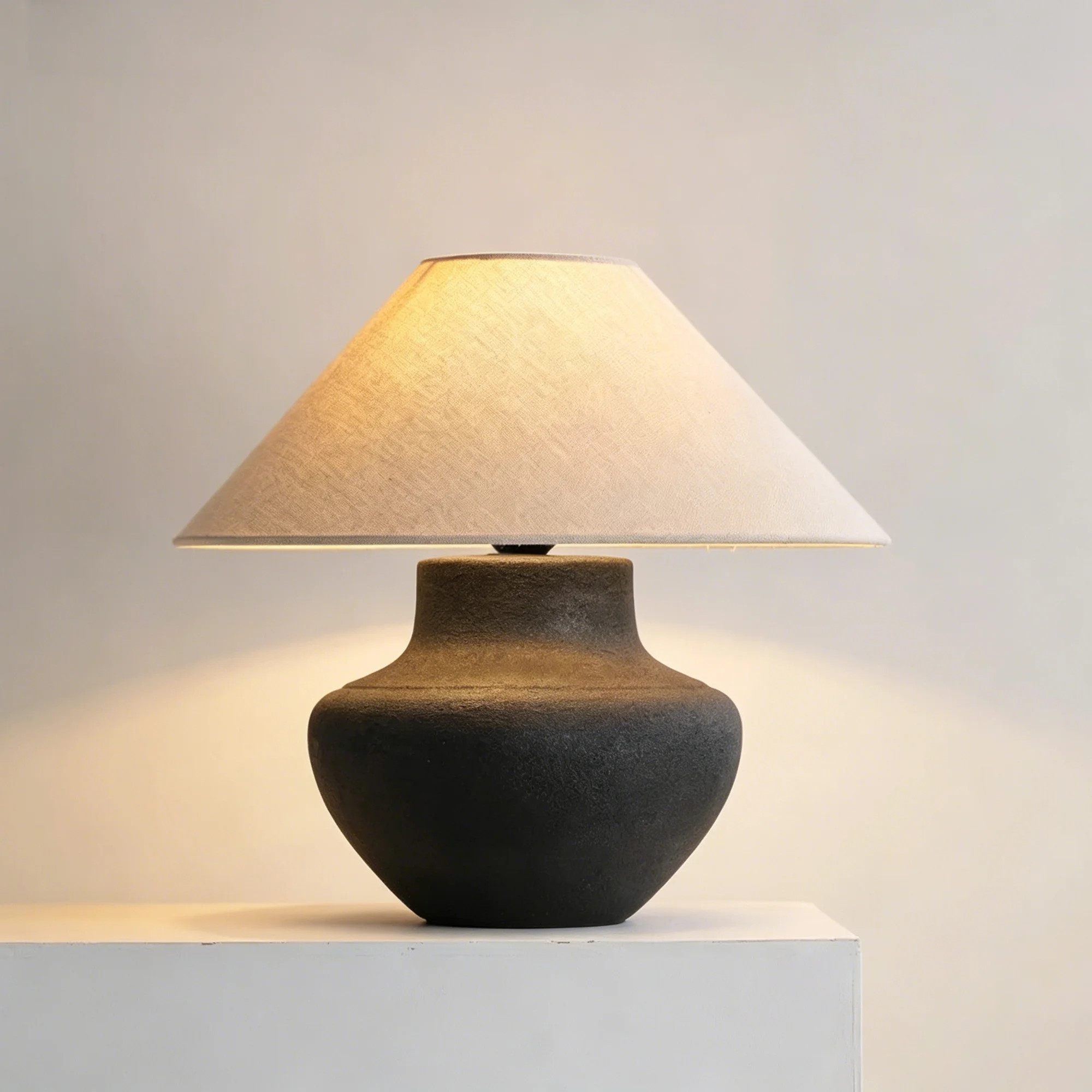 15in Matte Black Ceramic Jar Table Lamp, Rustic Bedside Lamp Minimalist Dark Accent Lamp for Home Decor | Wayfair North America