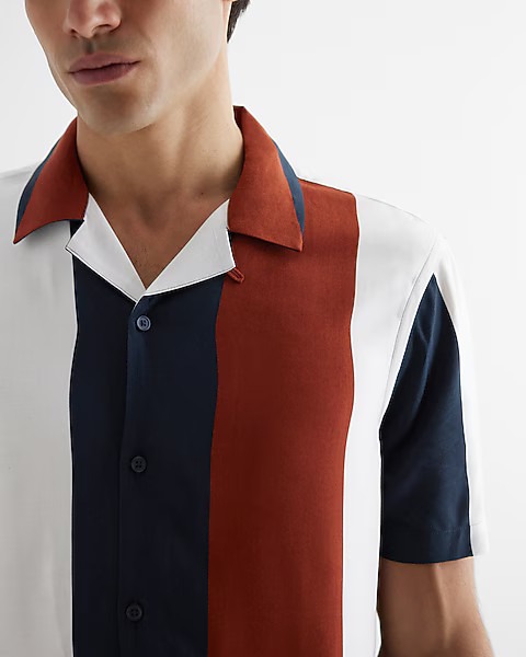 Striped Rayon Short Sleeve Shirt | Express