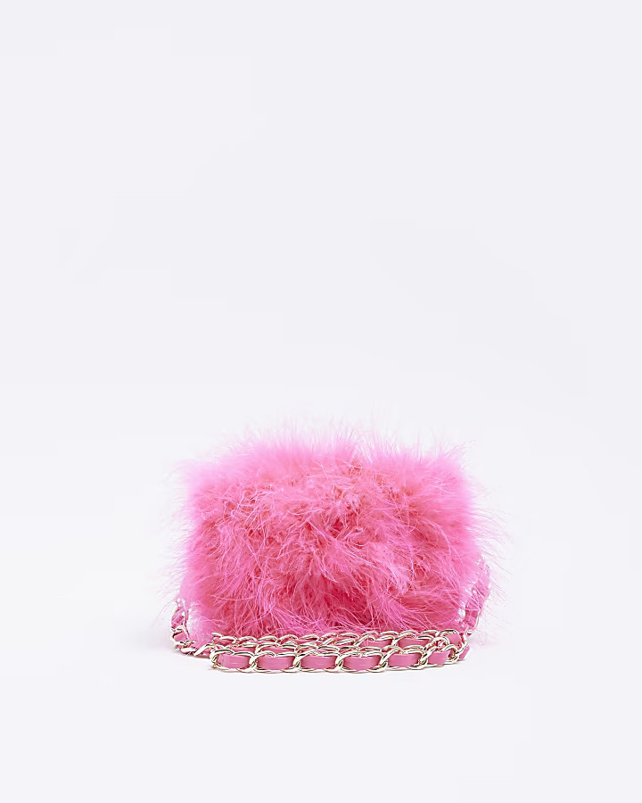 Pink Feather cross body Chain Purse | River Island (US)