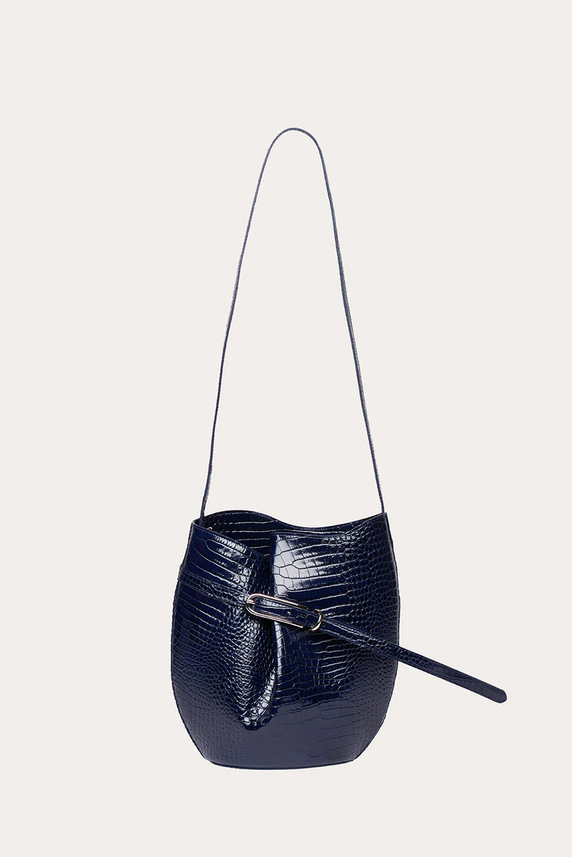 Belted Bucket Bag Navy Croc | LITTLE LIFFNER
