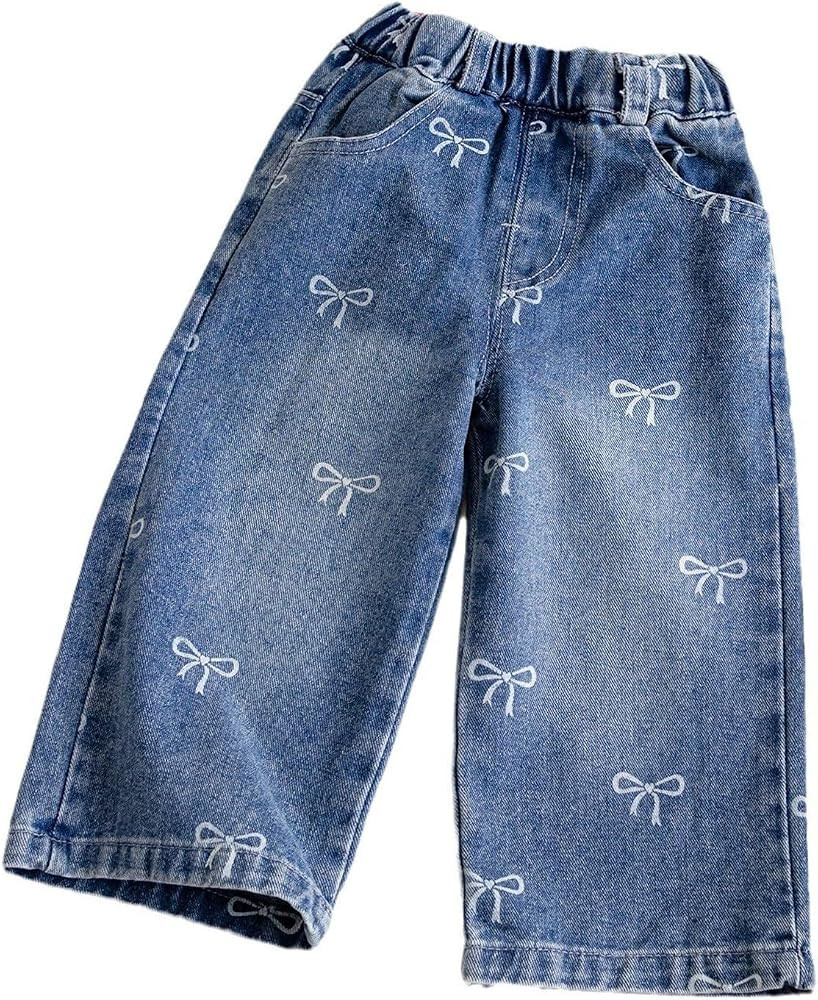 Toddler Girls Wide Leg Jeans Elastic Waist Bow Knot Printing Baggy Denim Pants Y2k Cute Casual St... | Amazon (US)