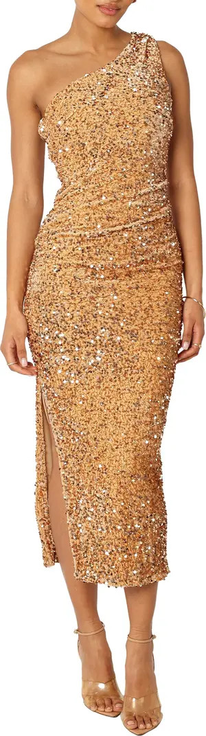 Kiki One Shoulder Sequin Midi Dress | Nordstrom