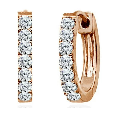 15mm Prong-set CZ Oval Huggie Hoop Earrings in Rose Gold Flash Silver | Walmart (US)