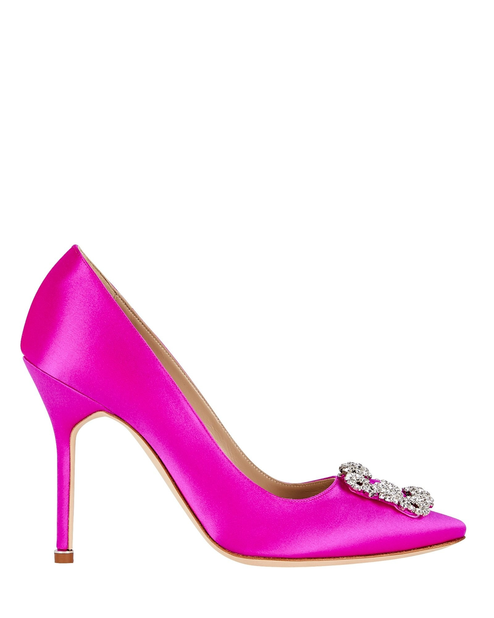 Manolo Blahnik Hangisi Crystal Satin Pumps, Pink-Drk 36 | INTERMIX