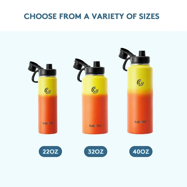 JUSTLET 40 oz (1200ml) Insulated Stainless Steel Water Bottle with 3 Leak-Proof Lids, Fire. - Wal... | Walmart (US)