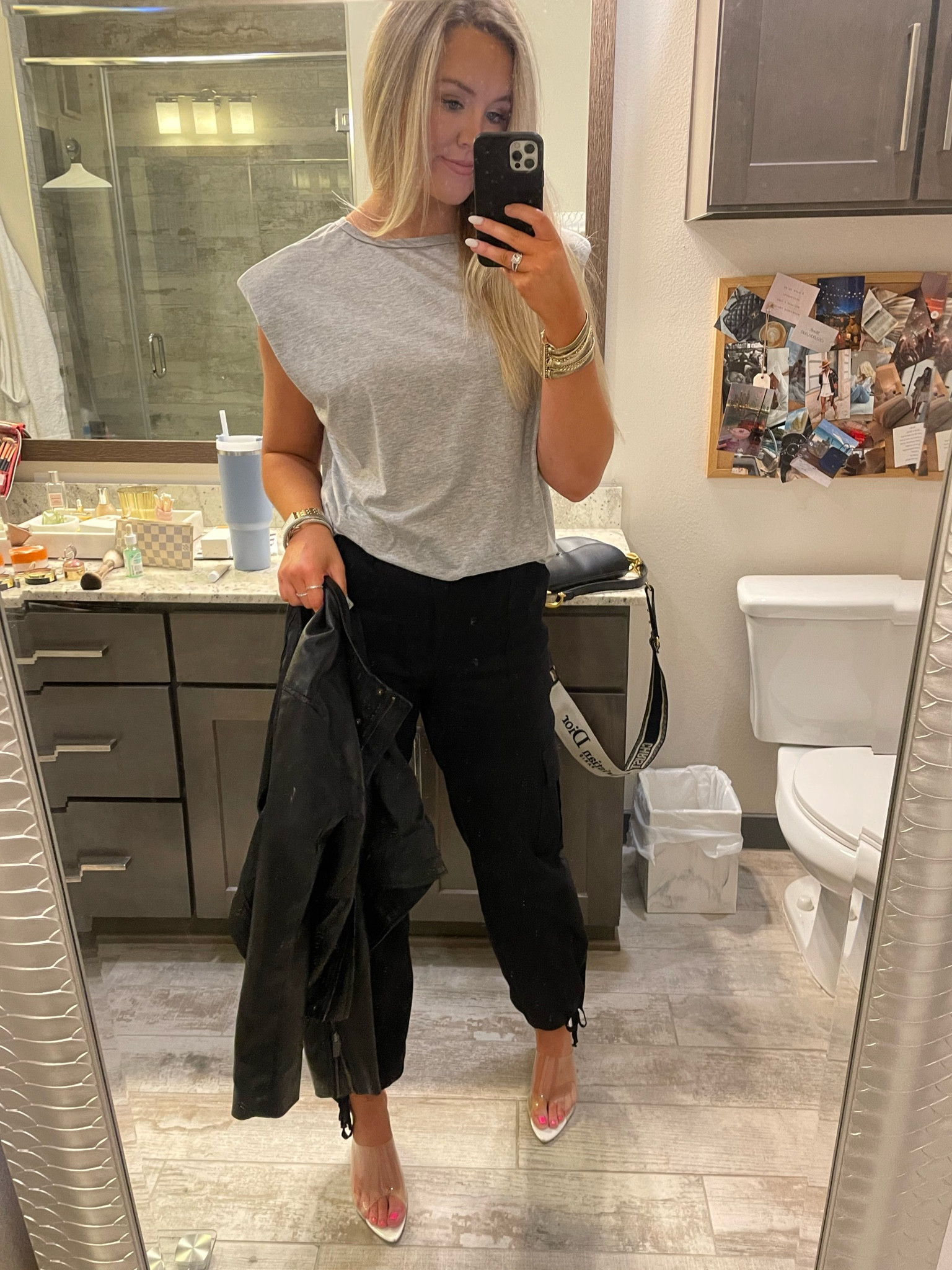 Amazon outfit. M top & tank. 

Cargo pants. Shoulder padded tank. Cotton tank. Clear pointed toes heels. White heels. Casual heels. 

#LTKstyletip #LTKsalealert #LTKunder50