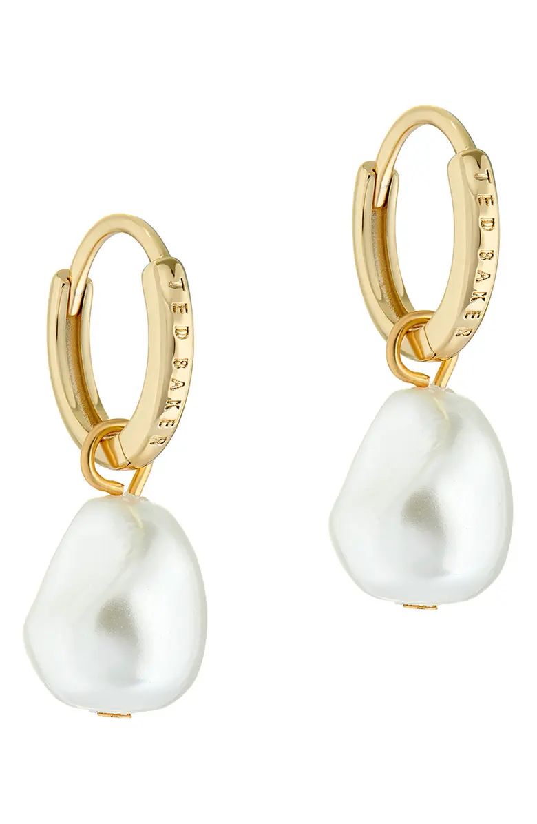 Ted Baker London Periaa Imitation Pearl Drop Huggie Hoop Earrings | Nordstrom | Nordstrom