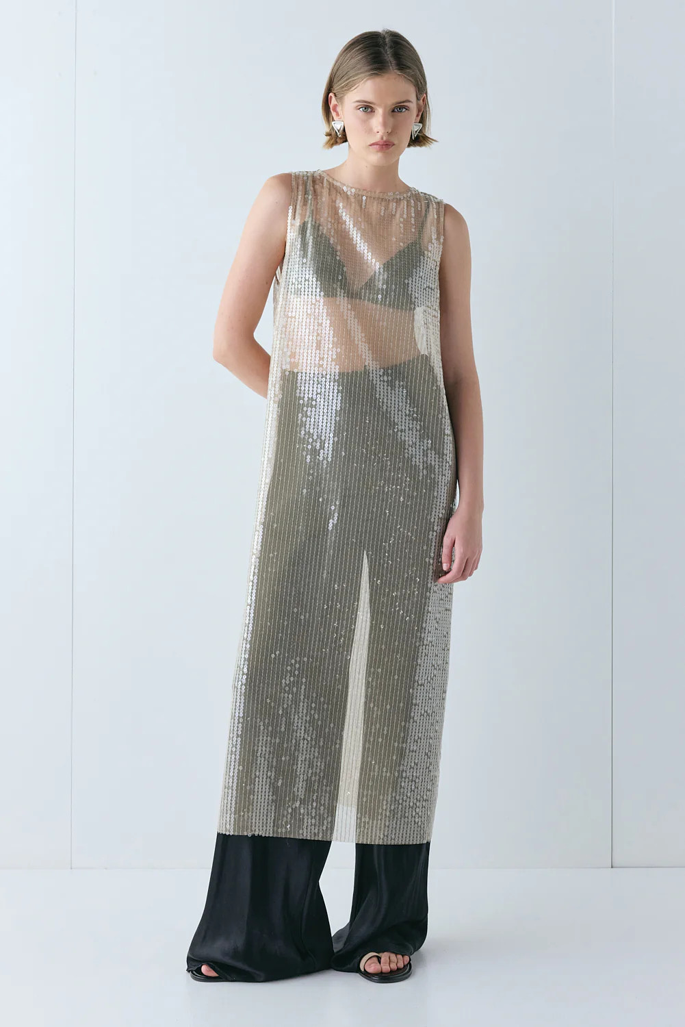 Sonja Sequin Midi Dress Nude | VRG Grl