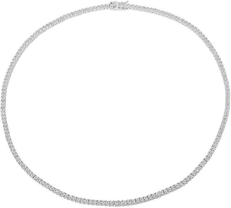 Women's .925 Sterling Silver 2MM Round Cubic Zirconia Tennis Necklace | Amazon (US)