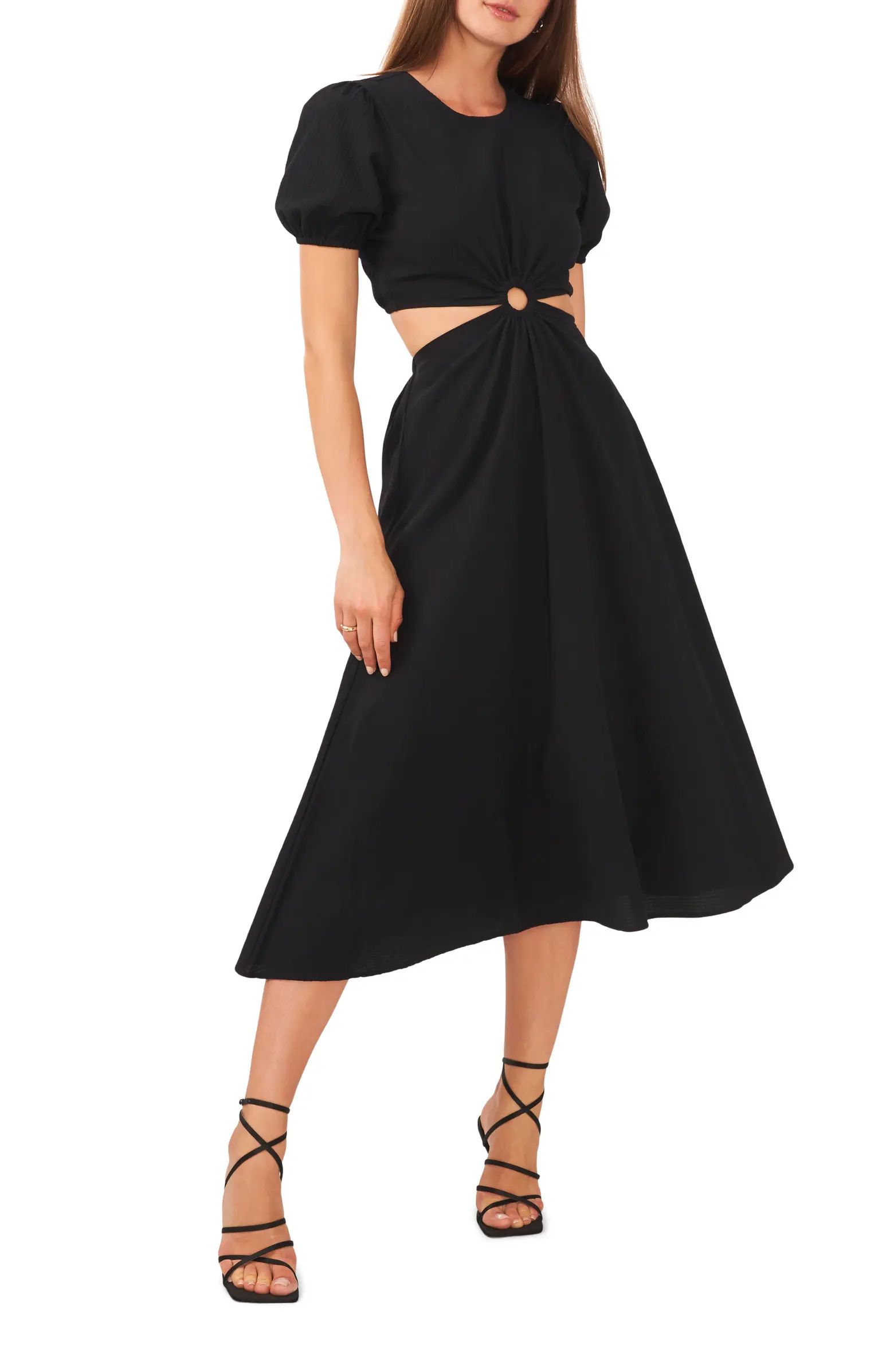 1.STATE Cutout Puff Sleeve Midi Dress | Nordstrom | Nordstrom