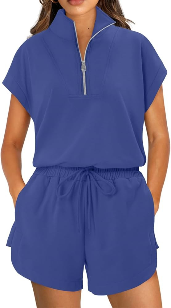 KISSMODA Two Piece Sets for Women Sweatsuit Casual Tracksuits Short Sleeve Tops and Shorts 2025 L... | Amazon (US)