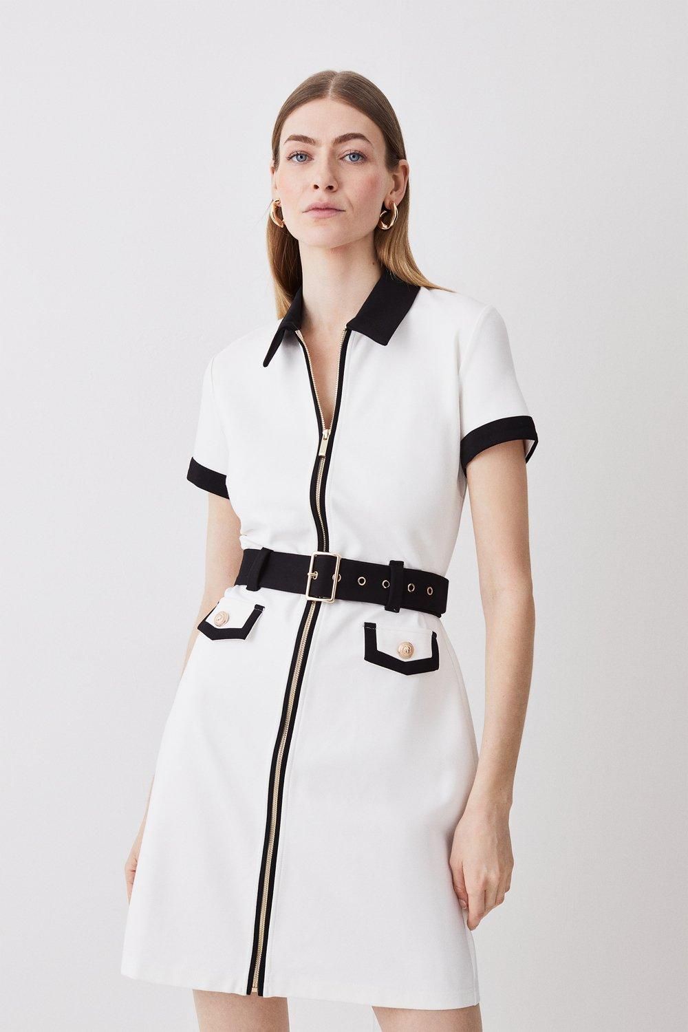Collared Ponte Belted Mini Dress | Karen Millen US