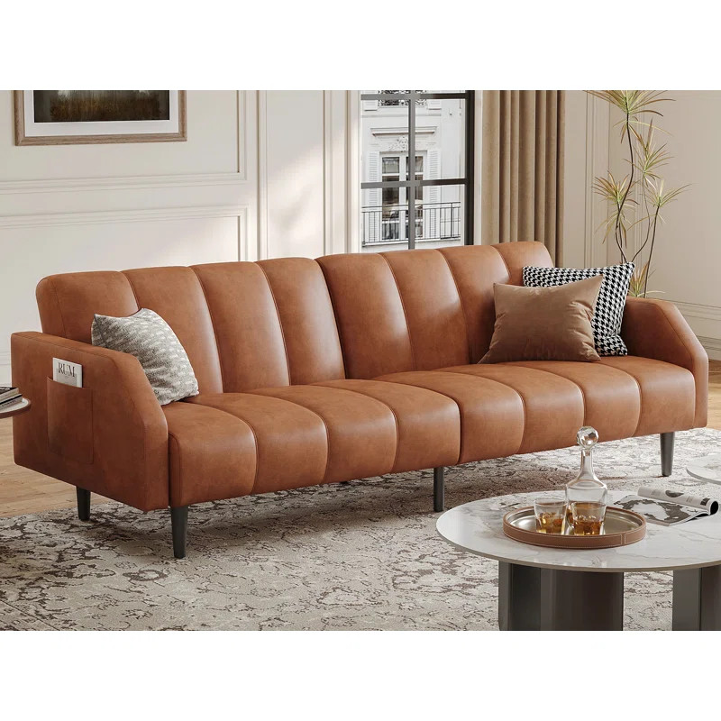 Ebern Designs Fabry 77.56" Faux Leather Convertible Sofa & Reviews | Wayfair | Wayfair North America