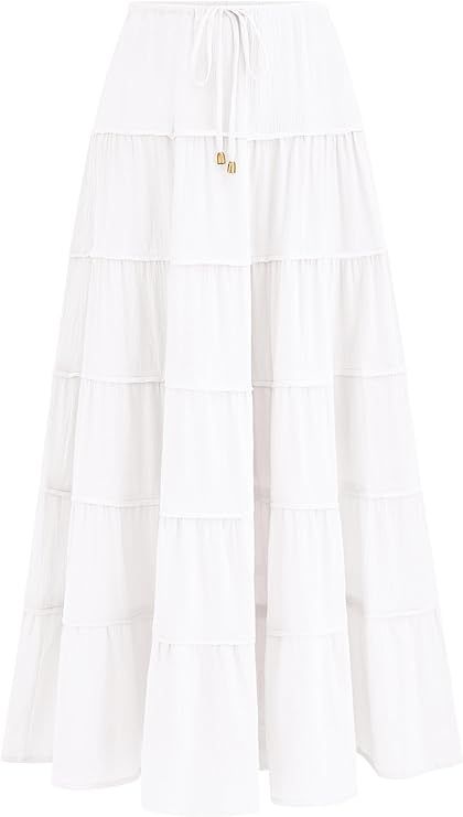 MASCOMODA Summer Long Maxi Skirt for Women 2024 Causal Boho Flowy High Waisted Ruffle Tiered A-Li... | Amazon (US)