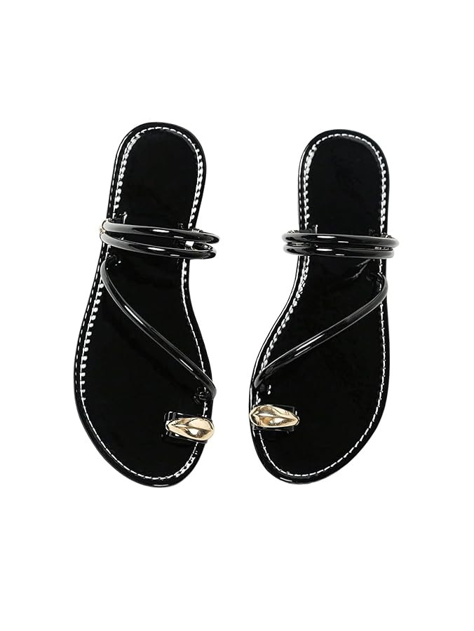 Verdusa Women's Metallic Open Toe Ring Sandals Summer Strappy Flat Sandals | Amazon (US)