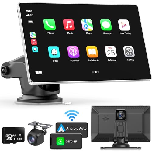 Madoec Portable Apple Carplay Screen for Car, 9" Wireless Apple Carplay & Android Auto,4K Dash Cam,1080p Backup Camera DVR,Car Audio Receivers GPS Navigation Mirror Link, Bluetooth,FM, Siri | Amazon (US)