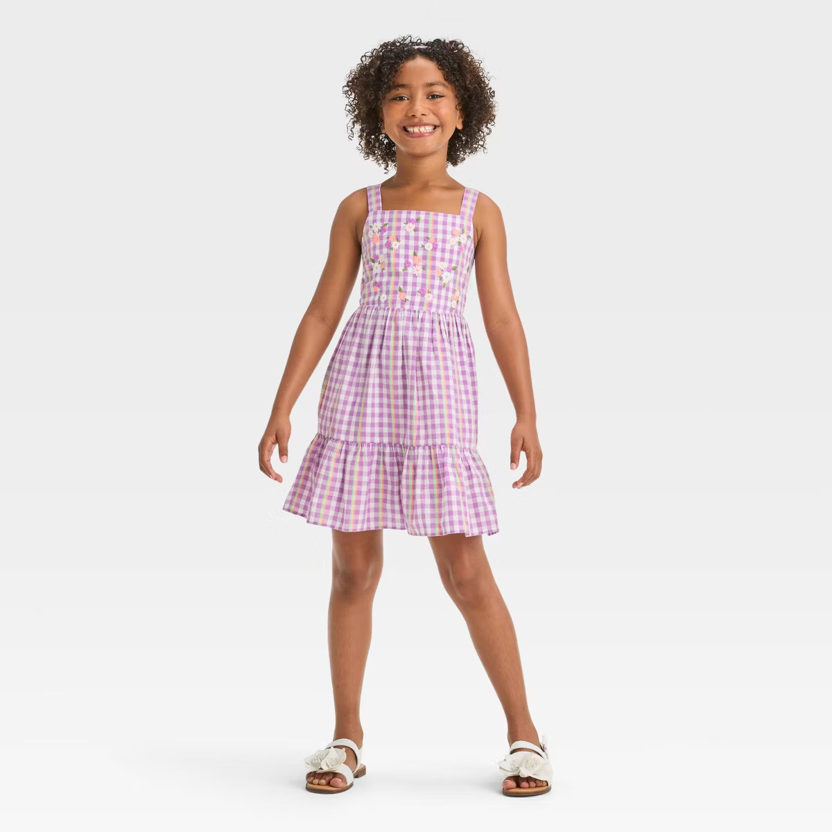 Girls' Sleeveless Embroidered Gingham Woven Dress - Cat & Jack™ Lavender | Target