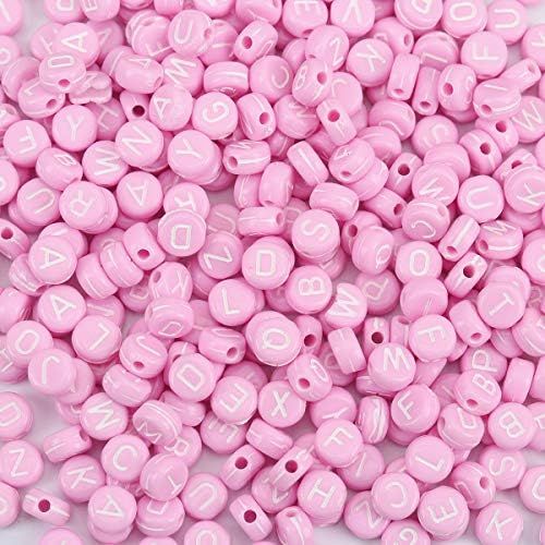 KARMELLING 500PC Round Pink Mixed Alphabet/Letter" A-Z" Acrylic Coin Spacer Beads 7mm (1/4") | Amazon (US)