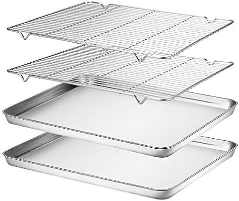 Wildone Baking Sheet & Rack Set [2 Sheets + 2 Racks], Stainless Steel Cookie Pan with Cooling Rac... | Amazon (US)