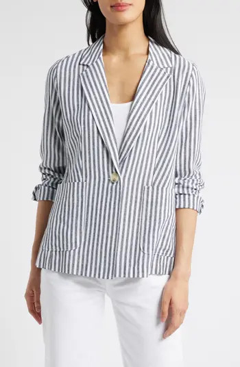 Caslon® Stripe Linen Blend Blazer | Nordstrom | Nordstrom