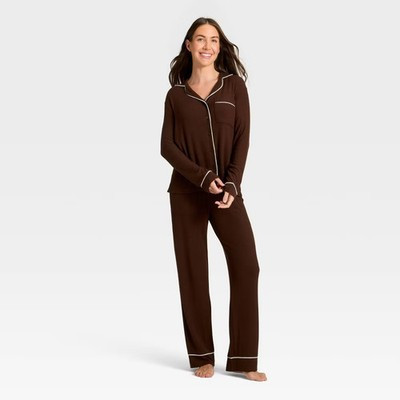 Women's Cozy Ribbed Notch Collar Long Sleeve Shirt and Pants Pajama Set | eBay US