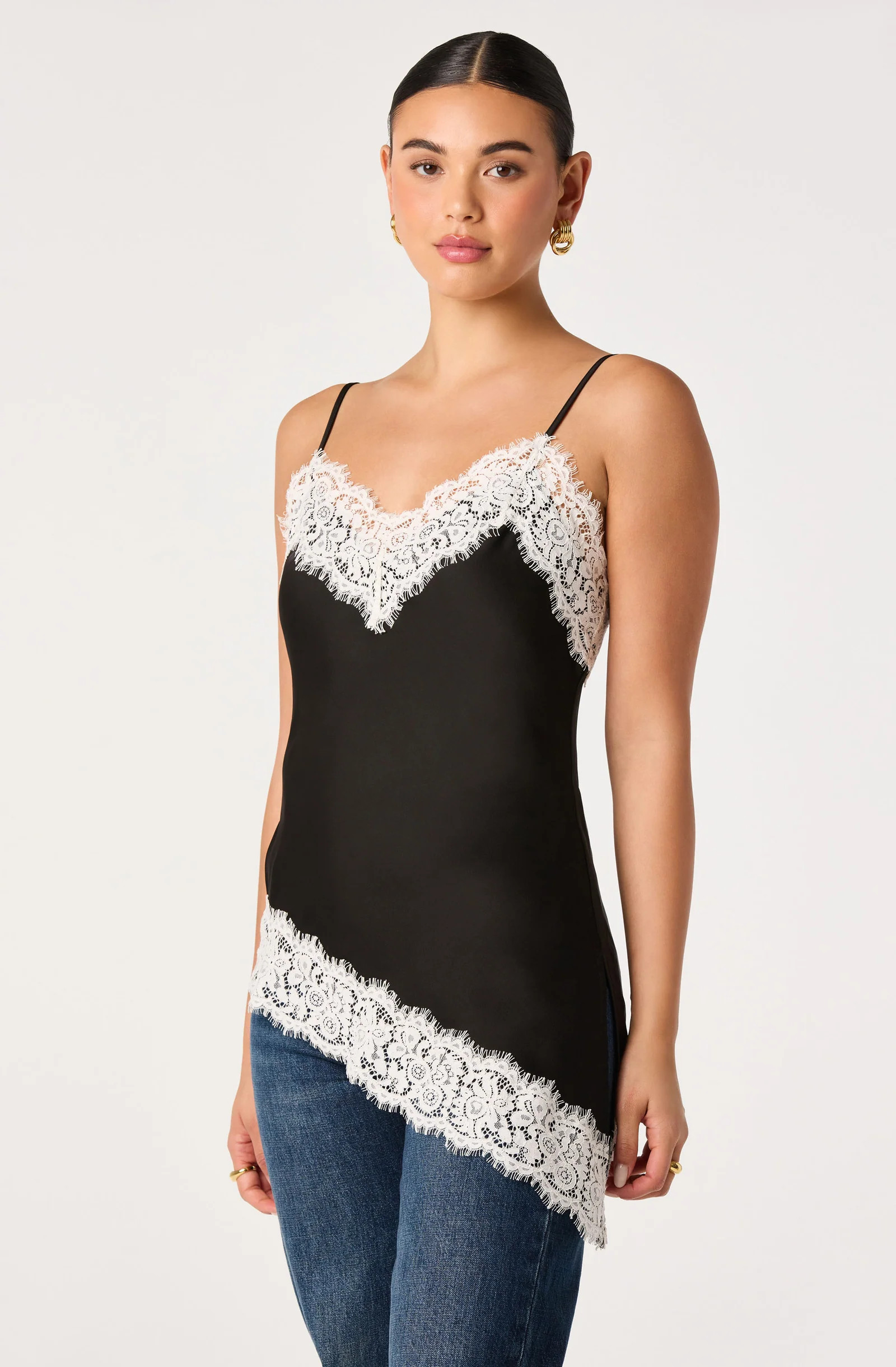 Analise Lace Trim Asymmetric Tank | ASTR The Label (US)
