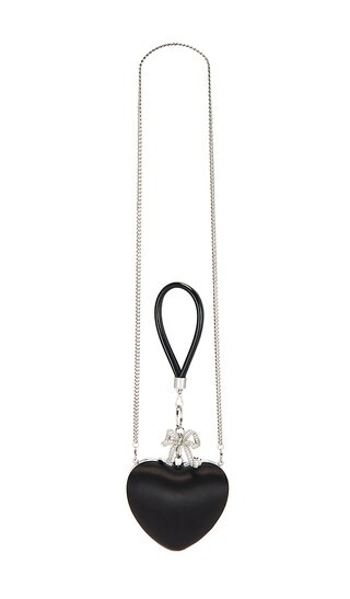 Black Satin Top Handle Heart Clutch in Black | Revolve Clothing (Global)