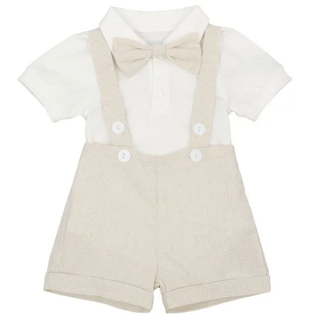 IDOPIP Baby Boys Formal Suit Gentleman Set Short Sleeve Romper Suspenders Shorts Pants Bowtie Wed... | Walmart (US)