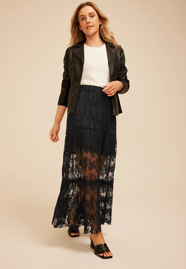 Studio Y Black Floral Lace Maxi Skirt | Maurices