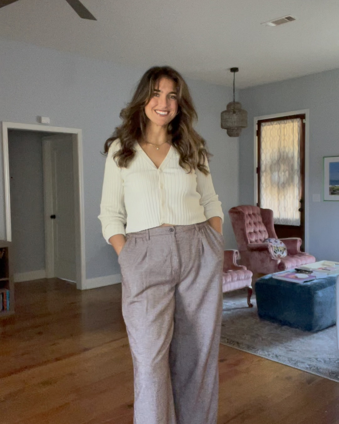 The “Anytime High Waisted Trouser” from Aerie! Really comfortable. Can wear these to work or for long travel days. Classic trouser look but with elastic band. Ordered XL long and the length is fine. Material is a little thick so they’re great for cooler months. They are currently out of this brown color but loving the green too! 

#LTKStyleTip #LTKWorkwear #LTKTravel