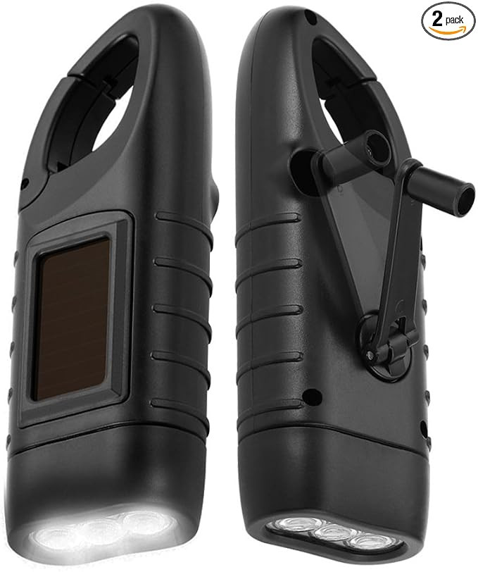 Simpeak 2-Pack Hand Crank Solar Powered LED Flashlight, Emergency Survival Flashlight with Dynamo... | Amazon (US)