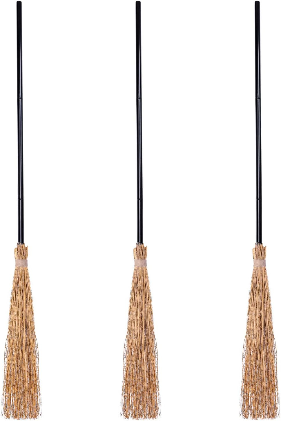 URATOT 3 Pieces Halloween Witch Broom Props Thatch Bamboo Witch Broomstick Retractable Straw Bamb... | Amazon (US)