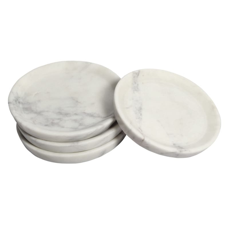 Set of 4 Marbled Stoneware Rimmed Coasters, 4" | At Home
