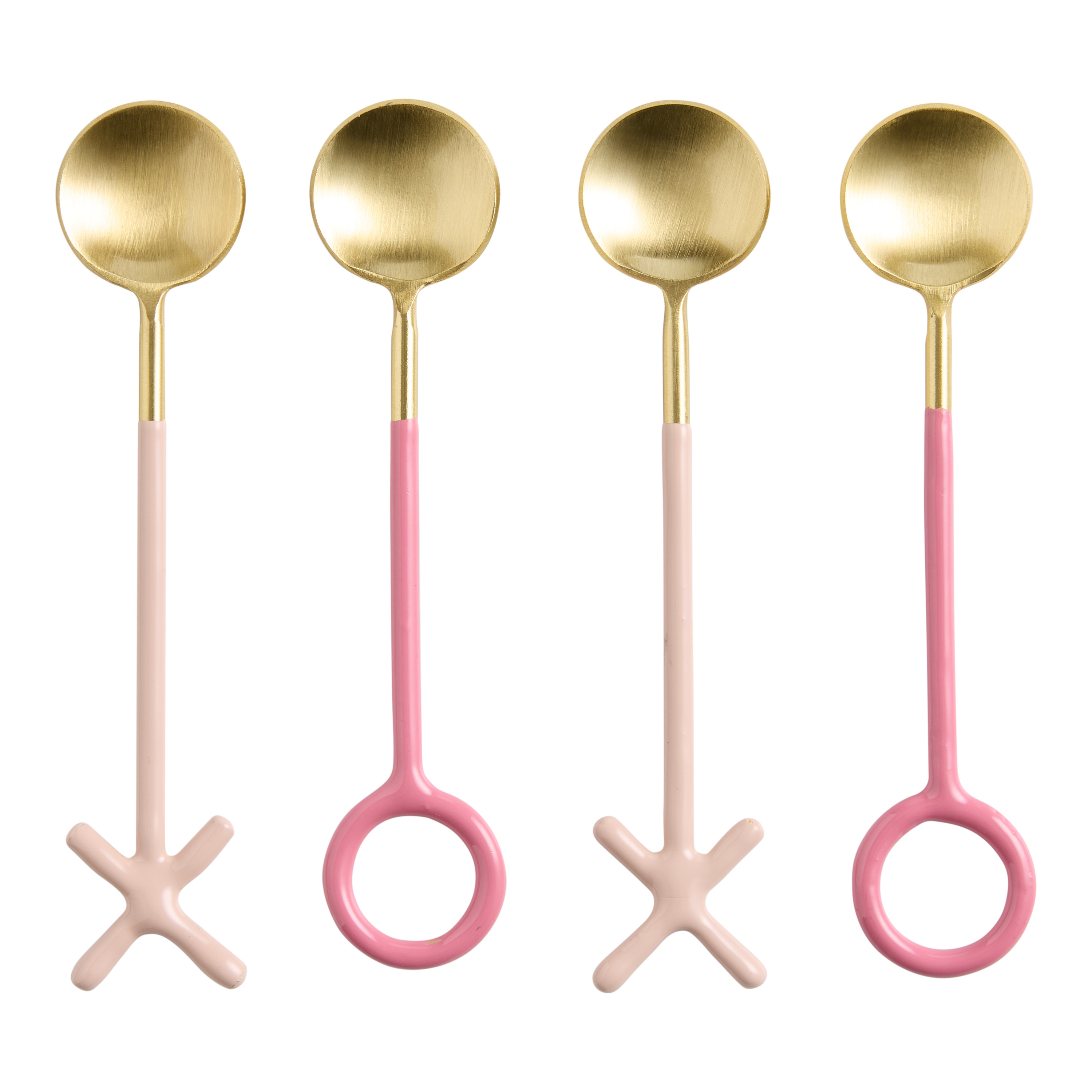 Gold and Pink Stainless Steel Enamel XO Cocktail Spoons 4 Pack | World Market