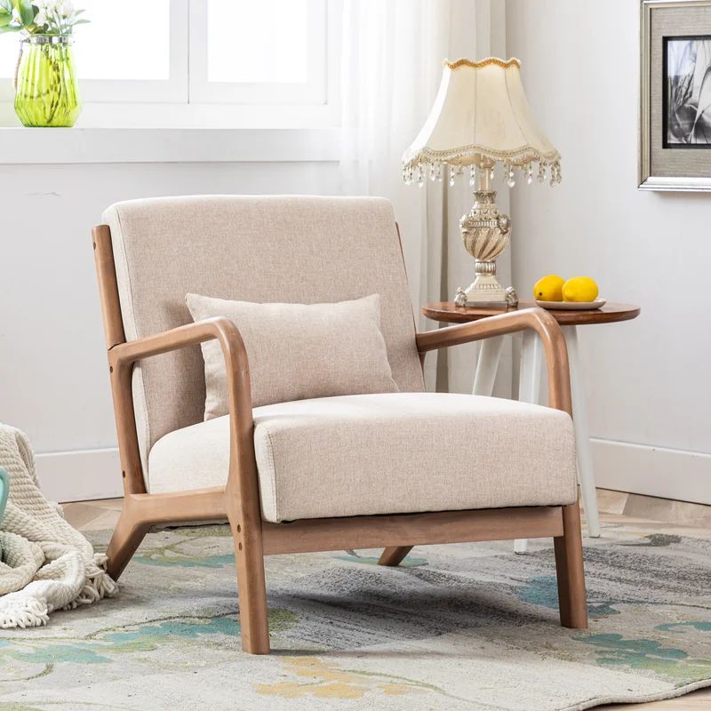 Hertford Upholstered Linen Blend Accent Chair with Wooden Legs and One Pillow | Wayfair North America