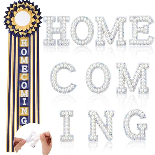 Yinkin 11 Pcs Homecoming Mum Supplies Set 30 Inch Homecoming Mum Braid with 10 Adhesive Pearl Rhinestone Letter Patches DIY Craft for Student Back to School Week Party Decor(Blue and Gold) | Amazon (US)