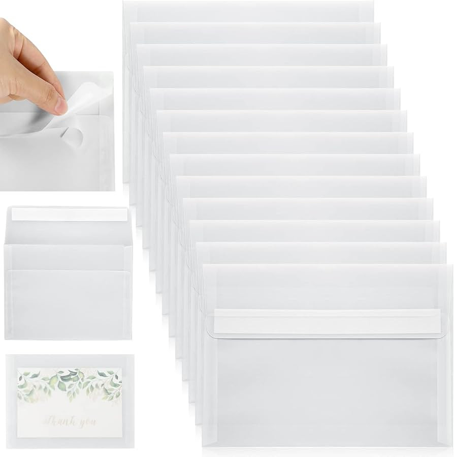 50 Pcs Vellum Envelopes for Wedding Clear Invitation Envelopes Self Adhesive Envelopes Translucen... | Amazon (US)