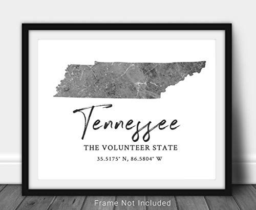 Tennessee State Map Wall Art Print - 8x10 Silhouette Decor Print with Coordinates. Makes a Great Vol | Amazon (US)