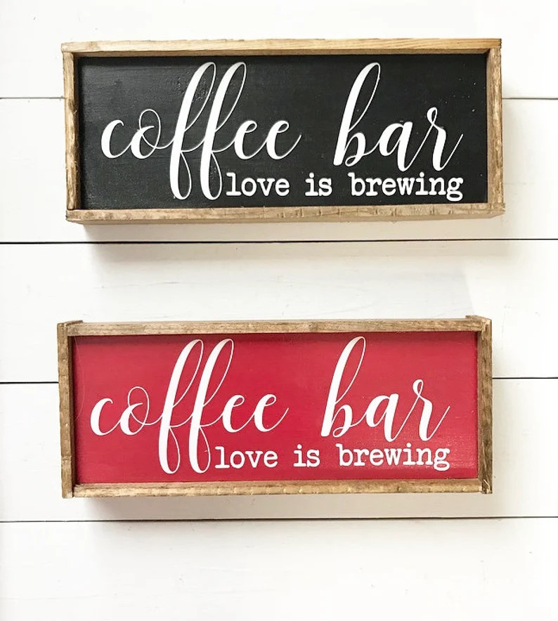 Love is brewing, coffee bar sign, tiered tray, coffee signs, kitchen signs, fresh brewed coffee, ... | Etsy (US)