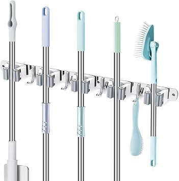 MIMIEYES Broom Holder, Mop and Broom Holder Wall Mount,Stainless Steel Broom Organizer Wall Mount... | Amazon (US)