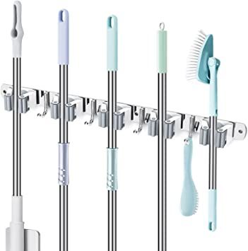 MIMIEYES Broom Holder, Mop and Broom Holder Wall Mount,Stainless Steel Broom Organizer Wall Mount... | Amazon (US)