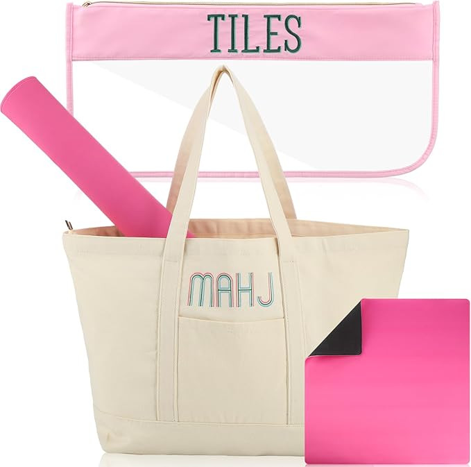 3 Pcs Empty Mahjong Bag Set for American Mahjong Tiles Bag with Zipper Embroidered Canvas PVC Nyl... | Amazon (US)